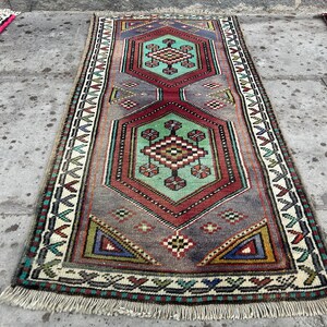 turkish small rug  - bathroom rug - handmade vintage rug - pastel wool rug - doormat rug - oushak carpet - antique small rug - 1.9x3.6 ft