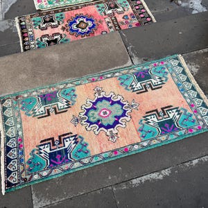 Vintage Turkish Wool Rug: Small Rainbow Doormat (1.9 x 3.6 ft)