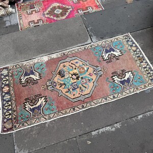 turkish small rug - bathroom rug -vintage rug - handmade wool rug - doormat rug - entrance rug - purple small decor rug - 1.7 x 3.6 ft