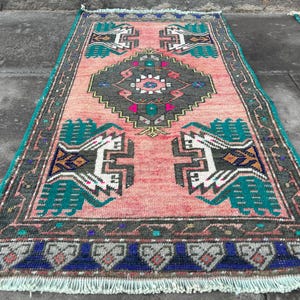 small turkish rug - bath mat rug -  handmade vintage small carpet - entry mini rug - oushak mini rug - tiny door mat rug - 1.9 x 3.3  ft