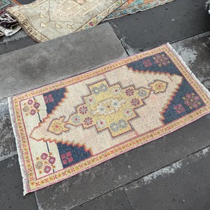 Vintage Turkish Wool Rug: Small Anatolian Doormat (1.8 x 3.2 ft)