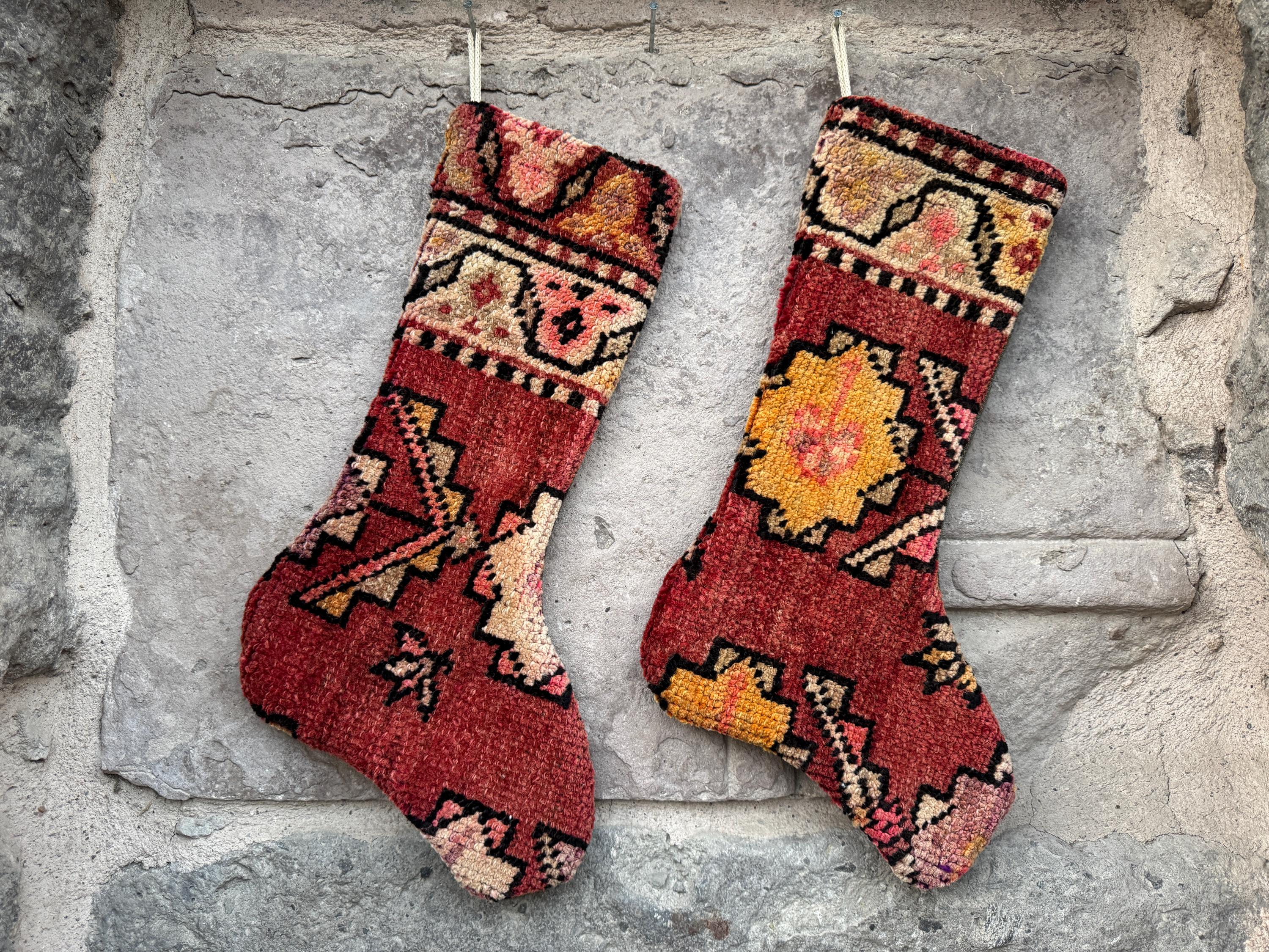 Set di 2 calze natalizie Kilim: tappeto turco Boho Decor