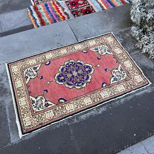Handmade Wool Turkish Rug: Small Vintage Doormat (2x3.1 ft)