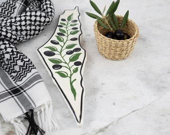 Palestine Map Ceramic Wall Art – Hebron Pottery Olive Branch Keffiyeh Dome Designs