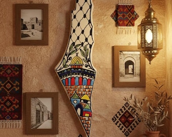 Palestine Map Ceramic Wall Art – Hebron Pottery Olive Branch Keffiyeh Dome Designs