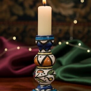 Colorful color Handmade Palestinian Ceramic Candle Holder | Hebron Pottery Candlestick | Middle Eastern Decor