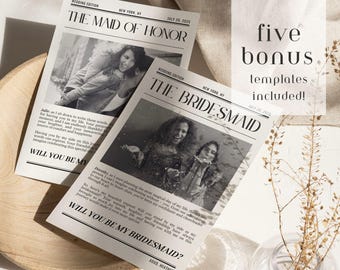 Bridesmaid Proposal Card Template, Will You Be My Bridesmaid Card, Bridesmaid Gifts, Maid of Honor Gift Box, Newspaper Bridesmaid Proposal