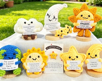 Emotionale Unterstützung häkeln Erde / Sonne / Mond / Stern / Wolke, Pocket Hug, Positive Affirmation Plüsch, Ermutigungsgeschenk, Geschenk für Mutter / Freunde / Mitarbeiter