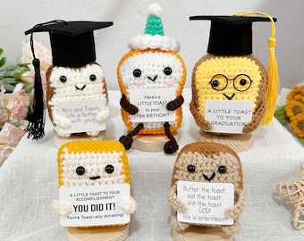 Netter gehäkelter Toast, Geburtstagstoast, Abschluss-Toast, emotionaler Unterstützungstoast, lustiges Schreibtisch-Dekor, ein kleiner Toast zu Ihrem Abschluss, lustiges Abschluss-Geschenk