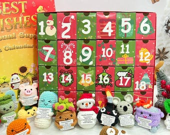 感情サポートアドベントカレンダー：24日間のポジティブなかぎ針編みおもちゃ、感情サポートカウントダウンカレンダー、誕生日プレゼント、子供へのサプライズギフト