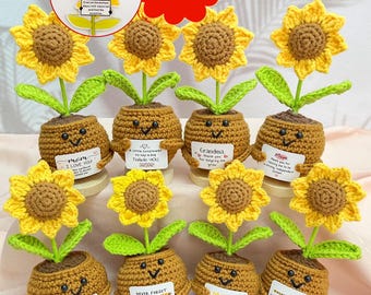 Adorable Crochet Sunflower,Smiling Sunflower Gift,Sunflower in Pot,Thank you Gift,Desk Decor,Gift For Mom/Teacher/Coworker,Mother's Day gift