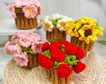 Cute Crochet Rose Coaster WithBasket,Handmade Sunflower/Rose/Daisy/Lily of the valley/Forget-me-not Coaster,Flower Coaster,Gift For Mom/Her