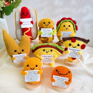 Crochet Fast Food,Emotional Support Burger/Chicken Nugget/Wing/Taco/Pizza/Hot dog/Chesseball,Hand Crochet Food,Food Lovers,Crochet Buddy
