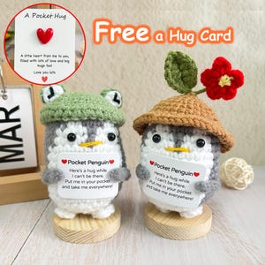 Pinguino all'uncinetto fatto a mano, biglietto d'auguri con abbraccio, pinguino con cappello, pinguino positivo, animali all'uncinetto, regali di laurea, regalo per la festa del papà, regali per insegnanti