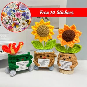 Handmade Crochet Sunflower & Dumpster Fire,Emotional Support Office Gifts,Crochet Fun Home Décor,Gift For Friends,Crochet Coworker Gifts