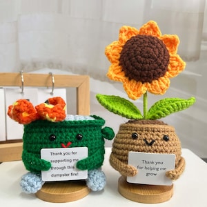 Handmade Crochet Dumpster Fire & Emotional Support Sunflower,Thanksgiving gifts,Stress Relief Gift,Gift For Boss/Coworkers/Teacher/Neighbors