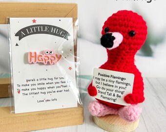 AWARDSEN Positiver Gehäkelter Flamingo – Mit Motivationskarte Für Emotionale Unterstützung