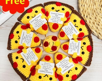 Bulk Handmade Crochet Pizza,Free 1 Pizza Keychain,Emotional Support Pizza,Crochet FastFood,Crochet Play Food,Gift for Food Lovers/Team/Staff