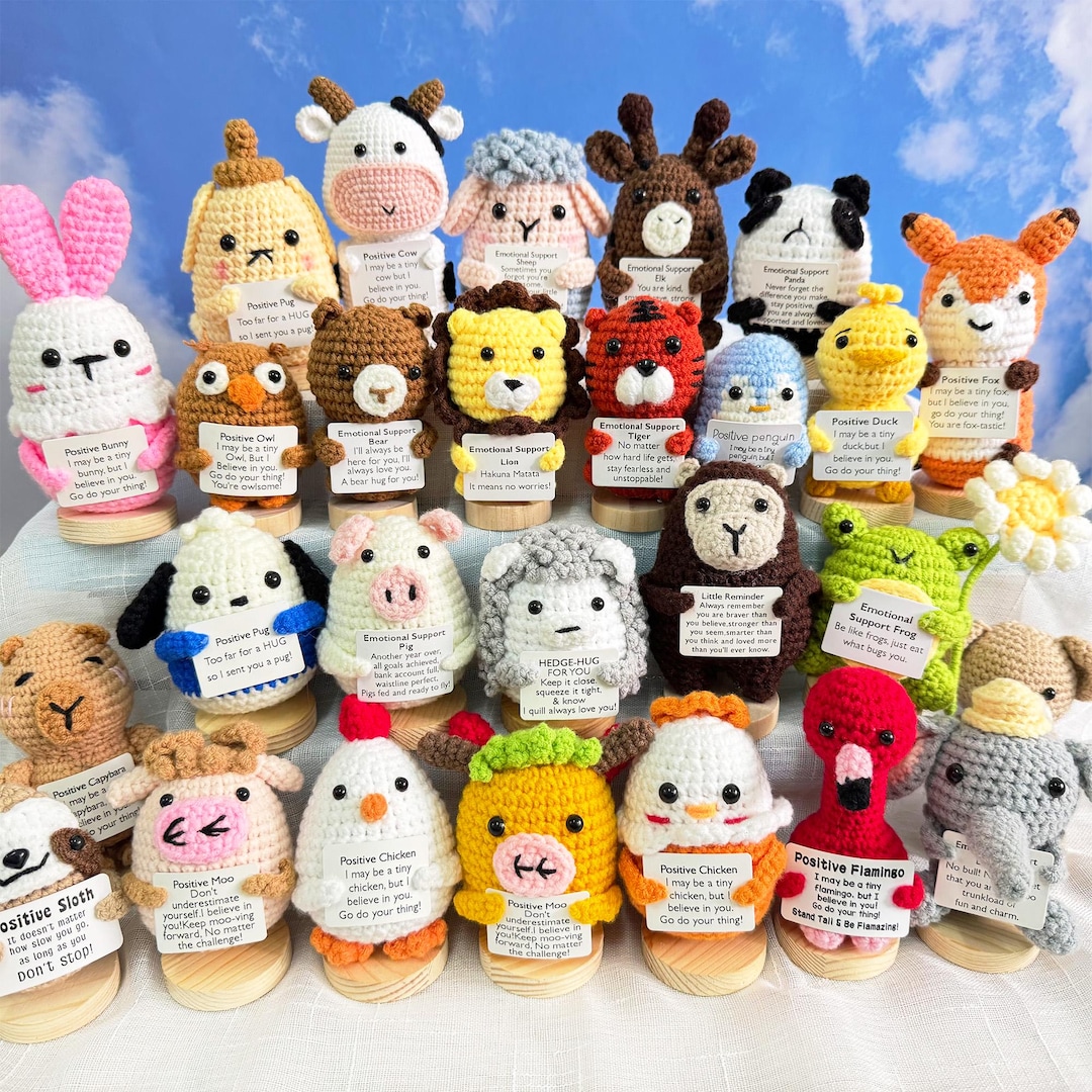 RSZBUMY Emotional Support Crochet Animals Potato Set Positive Pickle Vegetables With Note,Cute Present For Father Coworker Friends Child,Emotional Support Pack For Decor Desk Home Office(4PCS