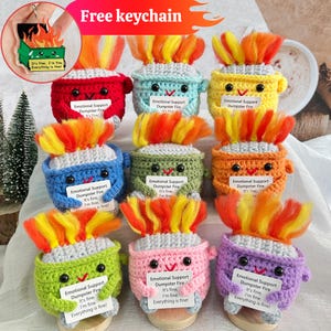 Handmade Crochet Dumpster Fire,Emotional Support Gift,Burning Trash Can,I&#39;m fine!Personalized Gift,Fun Desk Décor,Gift for Him/Boss/Coworker