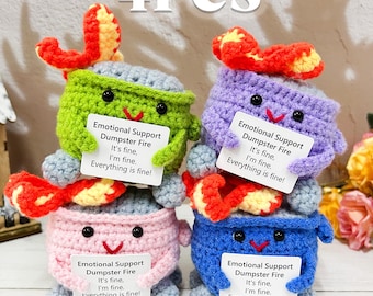 Bulk Crochet Dumpster Fire,Emotional Support Gift,Burning Trash Can,Eco Friendly Gifts,Office Desk Decor,Humorous Gift For Friends/Coworker