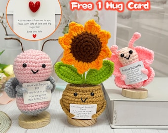 Emotional Support Sunflower/Bee/Butterfly,Positive Butterfly,Pocket Hug Heart,Personalized Gift,Positive Crochet Gift For Teacher/Mom/Friend