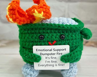Crochet Emotional Support Dumpster Fire Amigurumi,Burning Trash Can,Emotional Support gift,Stress Relief Gift,Funny Unique Desk Décor
