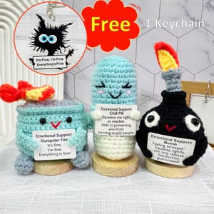 Handmade Emotional Support Dumpster Fire/Chill Pill/Bomb,Crochet Funny Decor,Humorous Gift,Health Gift,Funny Hospital Gifts,Work Stress Gift