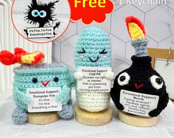 Handmade Emotional Support Dumpster Fire/Chill Pill/Bomb,Funny Desk Decor,Humorous Gift,Health Gift,Work Stress Gift,Gifts For Coworker/Him
