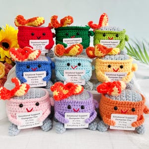 Basurero de crochet con forma de fuego, bote de basura en llamas, decoración de escritorio, decoración divertida para el hogar, regalo para amigos, regalo para aliviar el estrés, regalo para ella