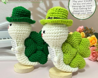 Adorable Crochet Clover Snail,Four Leaf Clover,Clover Snail Crochet,Good Luck Charm Decor,St. Patricks Day Decor,Lucky Snail,Desk Decoration
