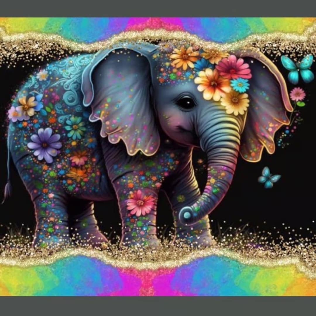 Baby Hippie Elephant DIY 5D Full Round Drill Diamond Painting - Etsy