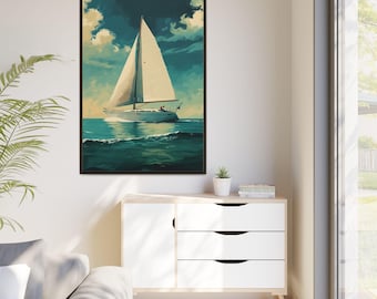 Sailboat Seascape Framed Canvas Art – Nautical Coastal Decor