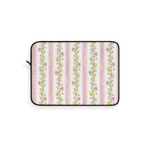 Vintage Floral Laptop Sleeve, Pink Stripe Cottagecore Computer Case