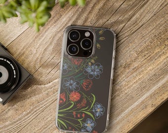 Floral Clear Phone Case, Protective Polycarbonate, iPhone 16 Available