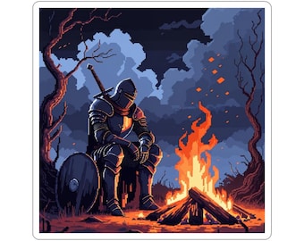 Cozy Knight Vinyl Sticker | Retro Gaming, Fantasy Art