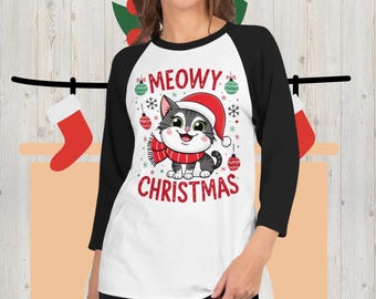 Meowy Christmas 3/4 sleeve raglan shirt