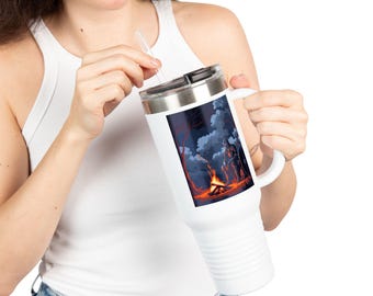 Dark Fantasy Knight Insulated Travel Mug, Outdoorsy Camping 40oz