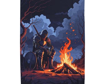 Knight Campfire Plush Blanket | Dark Fantasy Velveteen Throw