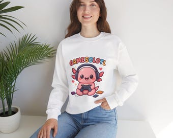 Gamesolotl Sweatshirt, Pink Axolotl Gamer Crewneck