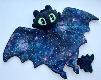 Toothless black dragon lovey, plush dragon baby toy