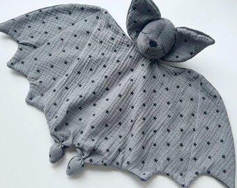 Manta de muselina para bebé: peluche de murciélago gris, regalo para baby shower de Halloween