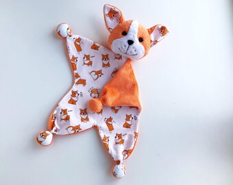 Mantita de apego para bebé con forma de perro corgi, un lindo juguete para bebés para abrazar.