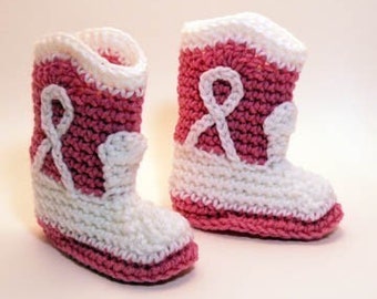 Pink and White Cowgirl Boots Crochet Baby Booties 0-6 Months