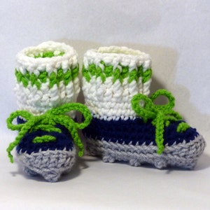 Seattle Seahawks colors Crochet Football Shoes Baby Booties 0-6 Months