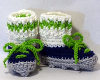 Seattle Seahawks colors Crochet Football Shoes Baby Booties 0-6 Months