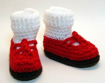 Red Sandals with White Socks Crochet Baby Booties 0-6 Months