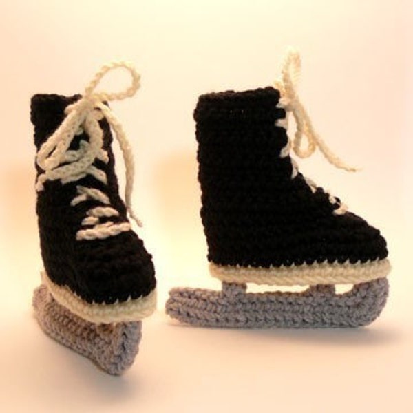 Black Ice Skates Crochet Baby Booties 0-6 Months