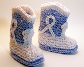 Blue and White Cowboy Boots Crochet Baby Booties 0-6 Months