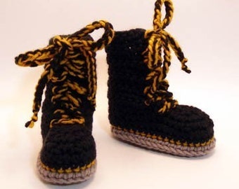 Big Black Boots Crochet Baby Booties 0-6 Months